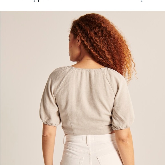 NWT, XS Abercrombie & Fitch cream, linen tie front shirt - Picture 2 of 7